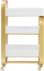 BarberPub Salon Storage Trolley with Shelves, Beauty SPA Rolling Cart with Lockable Wheels, 3-Tier Stylist Tool Organizer, Barber Mobile Station Equipment 2085 (Gold&White)