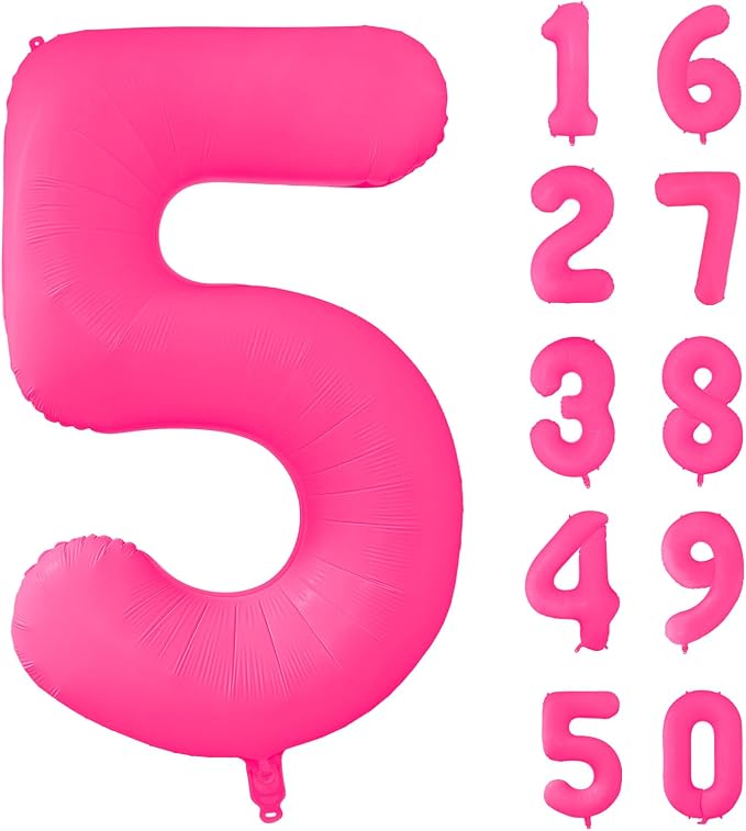 Fluorescent Rose Red Number Balloon 40 inch Giant Foil Helium Balloons Pink by Yeodong