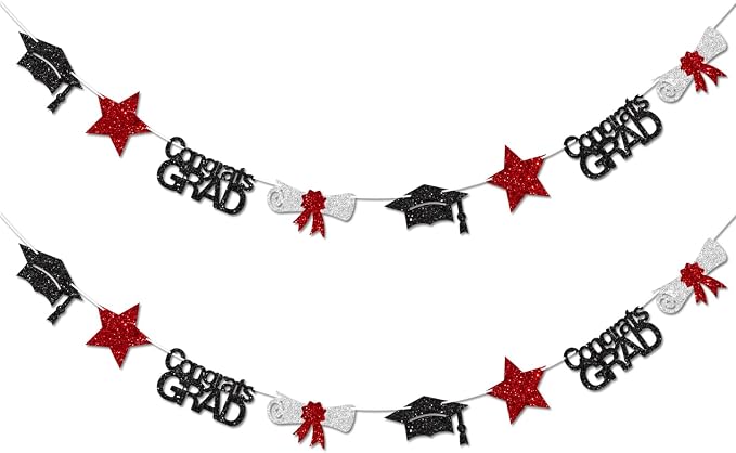 Black and Red Congrats Grad Banner Graduation Decorations Class of 2026 Glitter by Vofrise