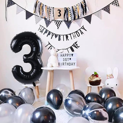 TONIFUL 40 Inch Black Number 3 Balloons Large Foil 3rd Birthday Decorations | - Image 6