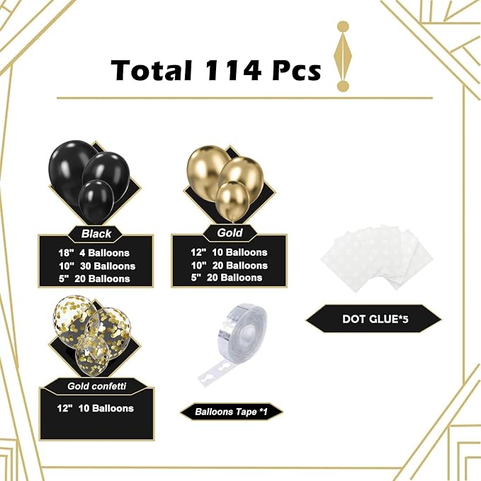 Lukiituke Black and Gold Balloon Arch Kit, Graduation, New Years Decorations - Image 2