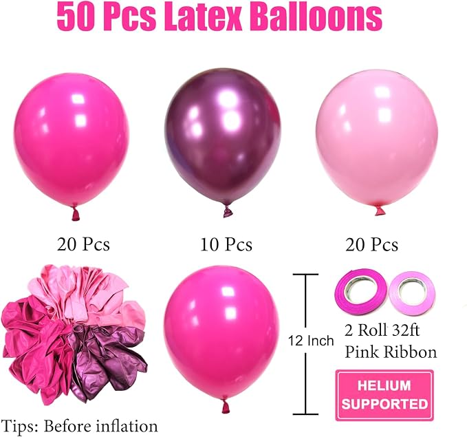 Pink Balloons Metallic Pink Balloon, Baby Shower, Princess Theme Party - Image 2