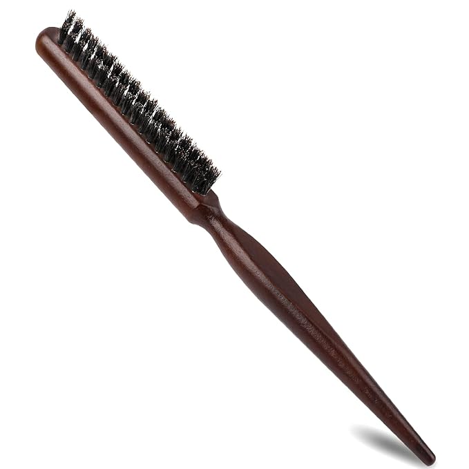 Boar Bristle Styling Brush with Rat Tail for Curly Hair Sectioning, Backcombing, and Smoothing