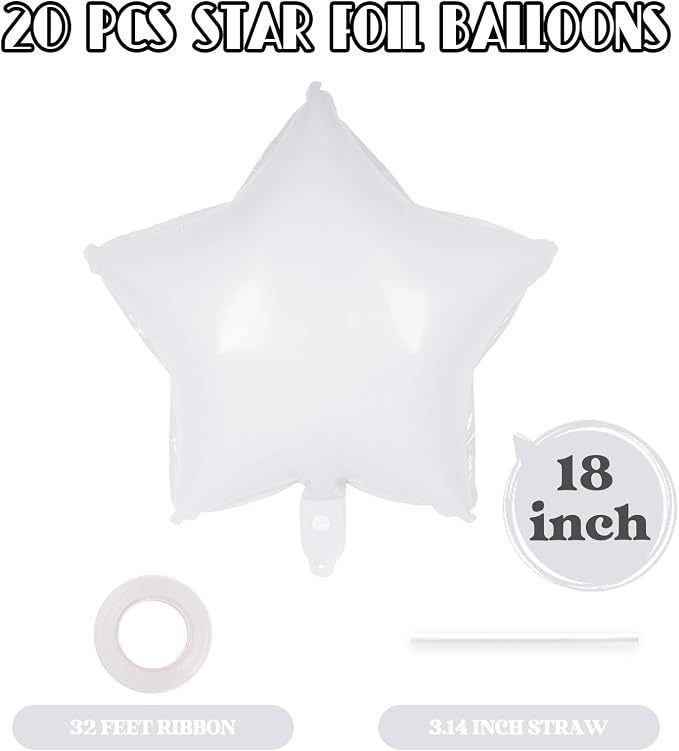 20 Pcs Star Balloons, 18 Inch White Star Foil Balloons, Stars Shaped Balloon - Image 2