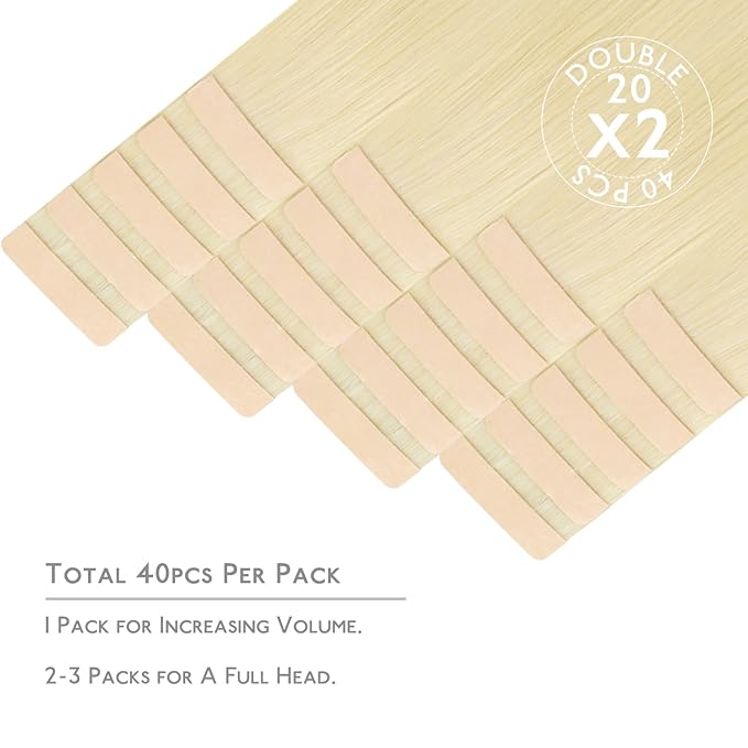 WENNALIFE Tape in Hair Extensions, 40pcs 60g 10 Inch Bleach Blonde Human Hair, Straight Invisible Reusable Real Extensions
