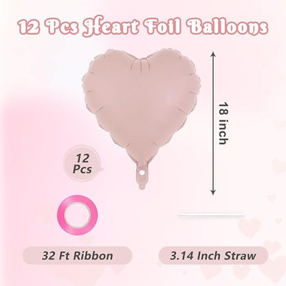 12 Pcs Pink Heart Balloons, 18 Inch Heart Foil Balloons Love Balloon Valentine - Image 2