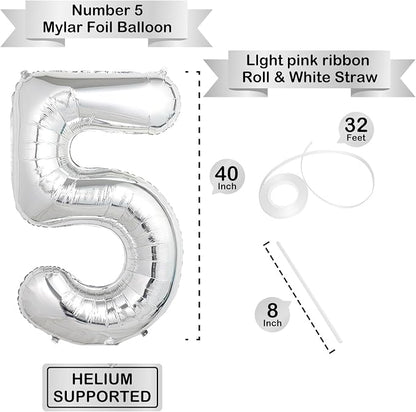 40 Inch Silver Number Balloons, Helium Mylar Foil Number Balloons - Image 3