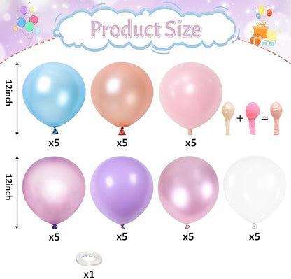 Pastel Mermaid Balloons Set, Pearl Rose Gold Metallic Pink Purple Blue Latex - Image 2