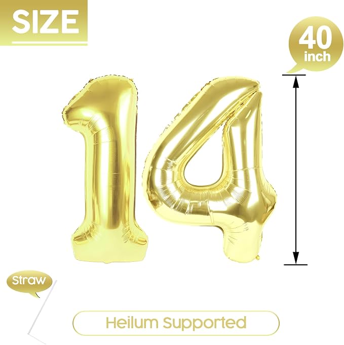 14 Balloon - Champagne Gold Birthday Number Balloons, 40 Inch Decorations | - Image 5