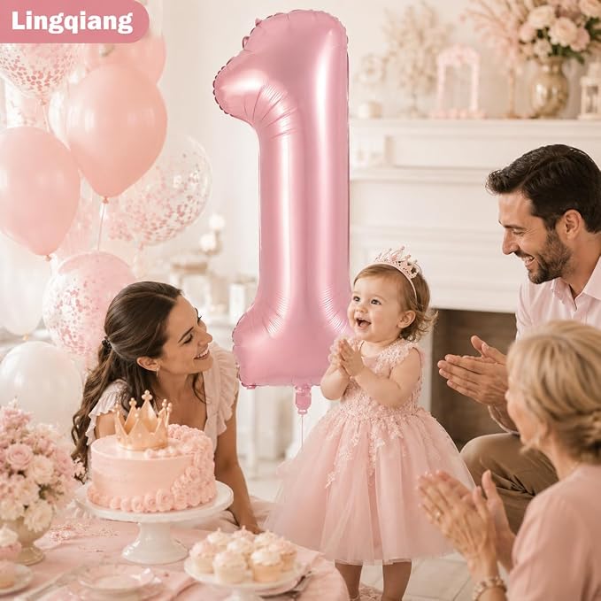 Pastel Pink 1 Balloons, 40 Inch Giant Light Pink Helium Foil Number 0-9 - Image 4