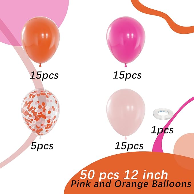 Pink and Orange Latex Balloons 50pcs 12 Inches | - Image 2