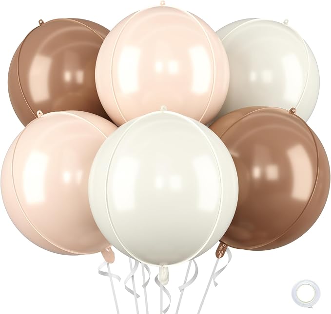 Cream Brown Balloons Foil, 22 Inch Round Ball Baloons by Saxuxu