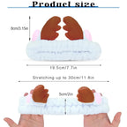 Jowmoy Cute blue antlers Headband Frog Eye Elastic to Wash Face for Women Makeup Shower Spa.