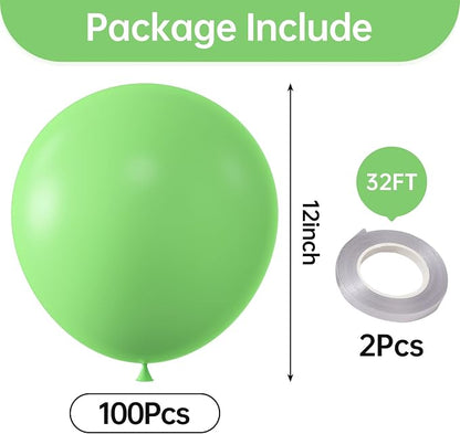 12 Inch Light Green Balloons, 3.2g/100 Pcs Thick Balloons, Matte Latex Balloons - Image 2