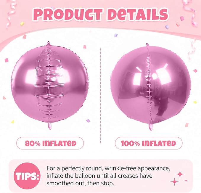 Pink and Iridescent Round Balloons Foil, 22Inch Round Shaped Ball Balloon - Image 7