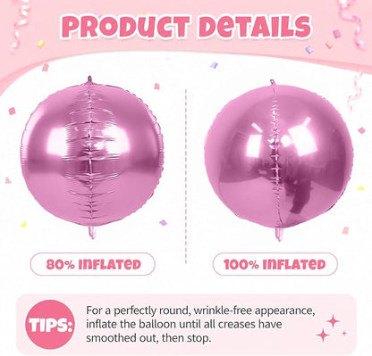 Pink and Iridescent Round Balloons Foil, 22Inch Round Shaped Ball Balloon - Image 7