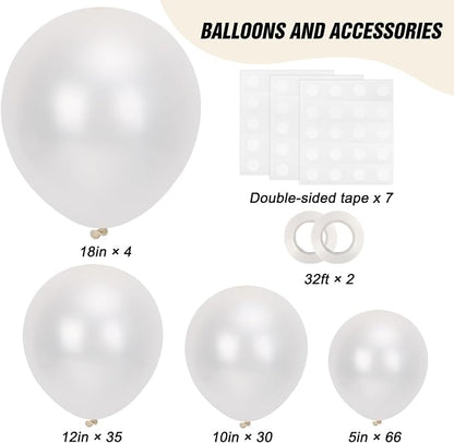 RUBFAC 135pcs Pearl White Balloons, Latex Balloon Different Sizes 18 12 10 5 - Image 2