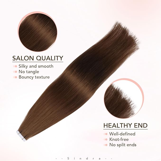Sindra Invisi Edge Tape in Extensions Human Hair, Auburn Ginger Invisible Seamless Extensions Real Human Hair 16 Inch 45g 20pcs Injected Tape ins