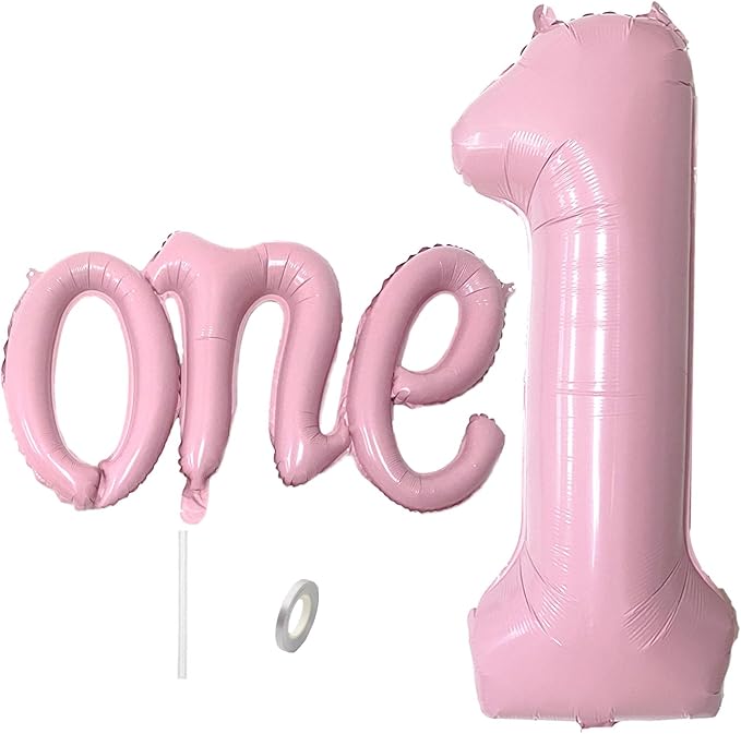 Upgraded Thickened 2Pcs Matte Pink 40" Number 1 and 26" Letter One Balloons | by WEILINZHOU