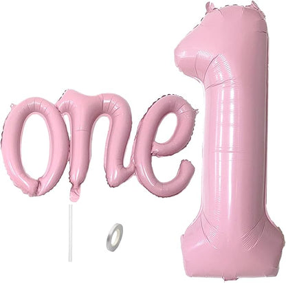 Upgraded Thickened 2Pcs Matte Pink 40" Number 1 and 26" Letter One Balloons | by WEILINZHOU