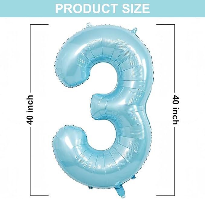 40 Inch Light Blue Number 3 Balloon | 3 Birthday Balloon - Image 2