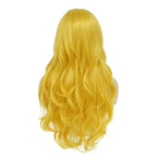 Baruisi Long Curly Wavy Yellow Wigs for Women Side Part Natural Looking Cosplay Synthetic Fiber Wig Heat Resistant Replacement Wig