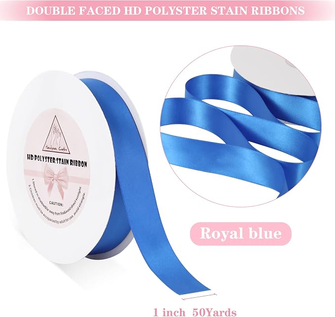 Blue Satin Ribbon for Gift Warping, 1inch 50 Yards Solid Polyester Fabric - Image 2