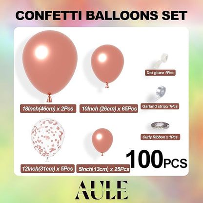AULE 100Pcs Metallic Rose Gold Balloons 18/12/10/5 Inch Different Sizes | - Image 5
