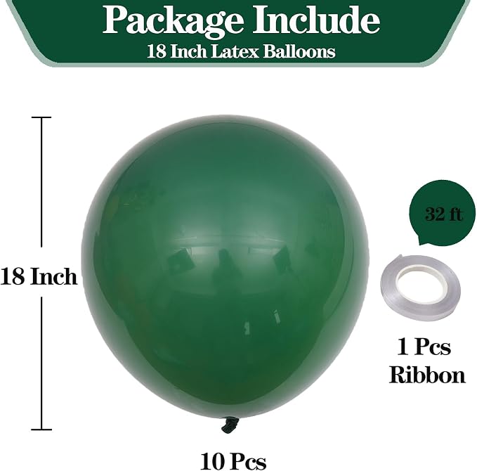 18 Inch Dark Green Balloons, Baby Shower, Birthday Party and Event Decoration - Image 2