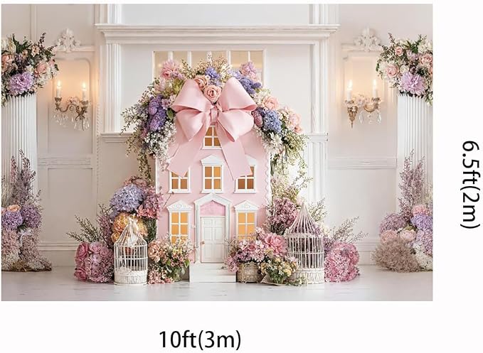 Kate 10x6.5ft Pink Dream Dollhouse Pink Bow Backdrop - Image 2