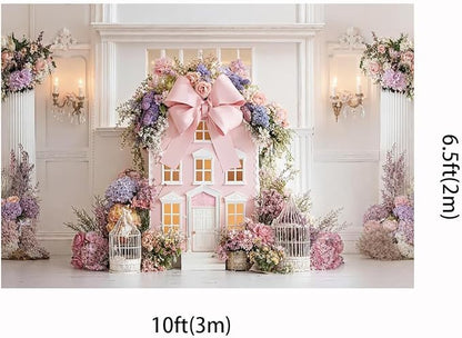 Kate 10x6.5ft Pink Dream Dollhouse Pink Bow Backdrop - Image 2