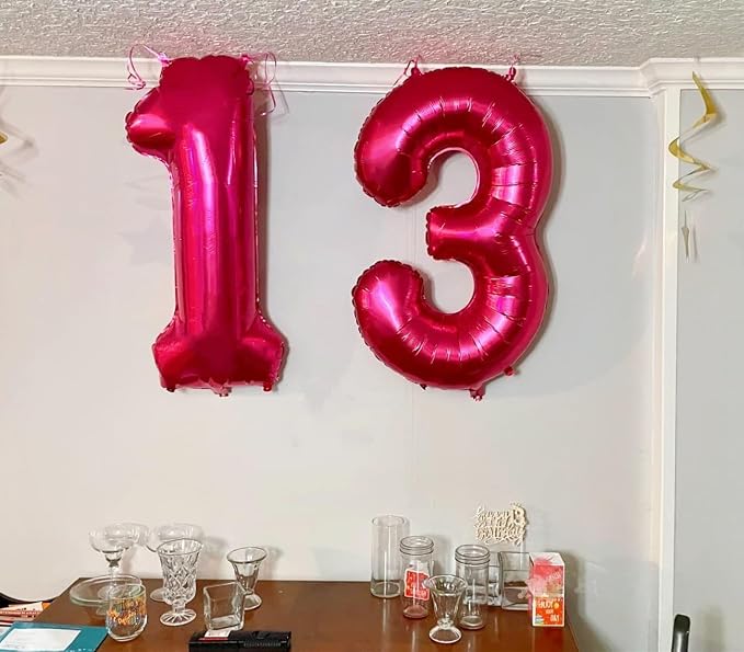 6 Balloon Numbers Birthday Decorations, 40In Hot Pink Balloons - Image 3