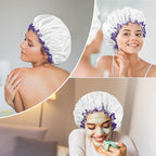 Aquior Shower Cap, Shower Cap for Women Reusable Waterproof, Large Bath Hair Cap for All Hair Lengths, Ladies, Men and Kids (White)