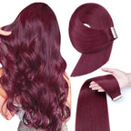 99J Tape in Hair Extensions Human Hair Burgundy 14 Inch Wine Red Invisible Tape in Hair Extensions Double Sided，Seamless Skin Weft Hair (#A99J,14 Inch)