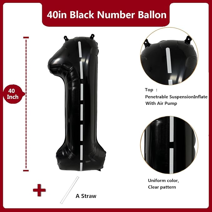 40 Inch Race Car Black Number Balloons Race Car Birthday Party Balloons Large - Image 2