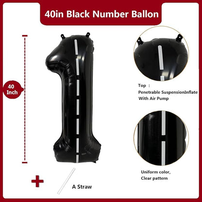 40 Inch Race Car Black Number Balloons Race Car Birthday Party Balloons Large - Image 2