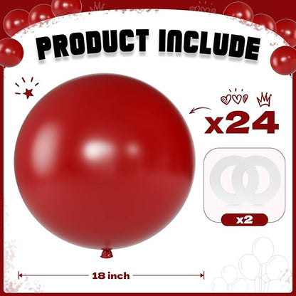 Burgundy Red Balloons 18 Inch 24 Pack Matte Helium Latex Round Balloons - Image 2