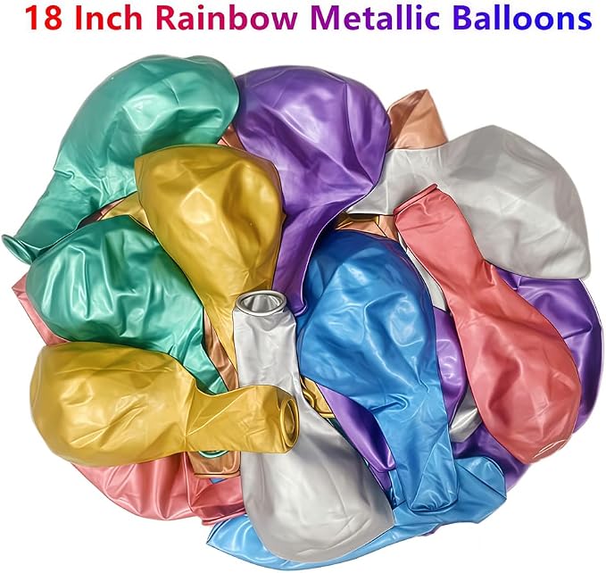 35 Pack Metallic Balloons 18 Inch Chrome Shiny Assorted Colors Latex Rainbow 7 - Image 2