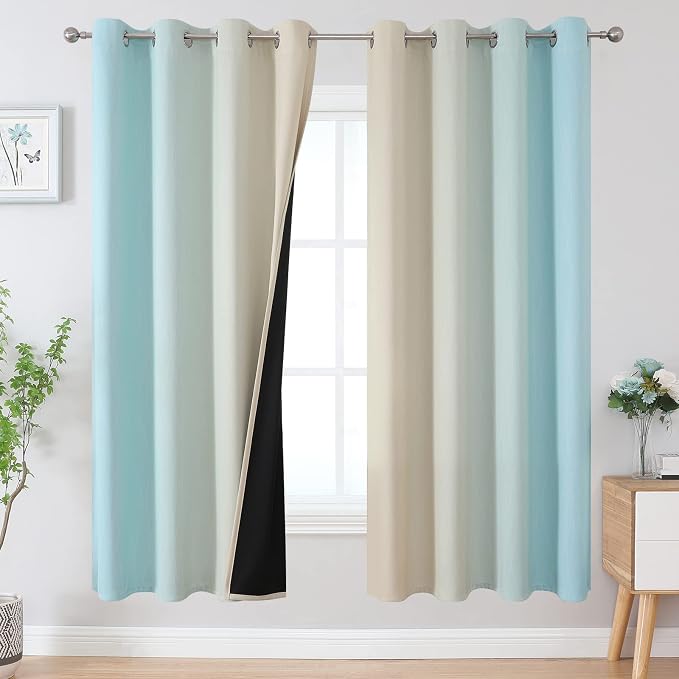 Full Room Darkening Gradient Blackout Curtains 72 Inch Length 2 Panels Set by ESTELARTEXTILER