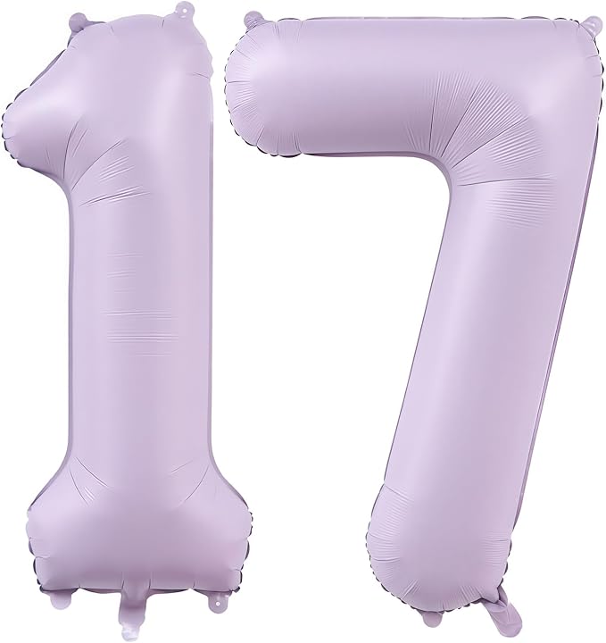Pastel Purple 17 Number Balloons, 40 Inch Light Purple 17 Balloons Large Helium by BBPOOL
