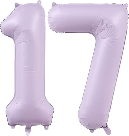 Pastel Purple 17 Number Balloons, 40 Inch Light Purple 17 Balloons Large Helium by BBPOOL