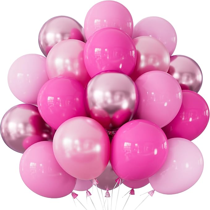 Pink Balloons Set, Metallic Chrome Pearl and Macaron Pink Balloons by Adeyoo