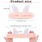 Jowmoy Cute Light Pink Rabbit Ears Headband Frog Eye Elastic to Wash Face for Women Makeup Shower Spa (1 Pack)