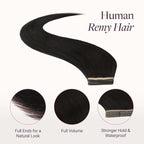 GOO GOO Tape in Hair Extensions Human Hair, 1B Natural Black, 4cm Wide Tape, 18inch 20pcs 80g, Real Human Hair, Seamless Tape in, Instant Length&Volume