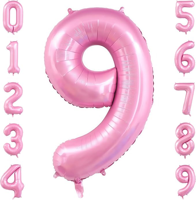 Pastel Pink 9 Balloon Number, 40 Inch Light Pink 9 Balloons Large Helium Foil by BBPOOL