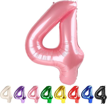 4 Balloon Numbers Party Decorations, 40In Pearl Pink Balloons by Mluchee