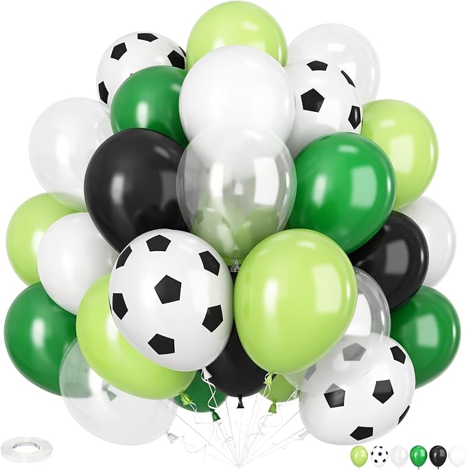 Soccer Birthday Party Balloons, 12 Inch Soccer Printed Balloons Dark Green and by Adorely
