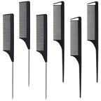 MODENGKONGJIAN 6 Packs Hair Rat Tail Combs Parting Rattail Combs Carbon Fiber Heat Resistant Teasing Combs with Stainless Steel Pintail for Women,Girls