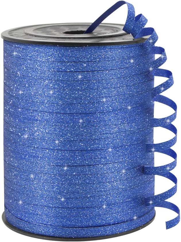 Blue Glitter Curling Ribbon, 1/5" Wide x 500 Yards Christmas Curling Ribbons by KMERLIFE