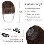 Clip in Bangs Dark Brown Color 100% Real Human Hair Wispy Clip on Bangs Extensions Fringe with Temples Hairpieces for Women